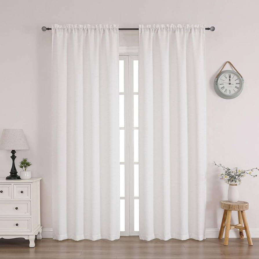 Chyhomenyc Cream Curtains 78 Inch Length 2 Panels Set, Faux Linen Textured Light Filtering Soft A... | Amazon (US)