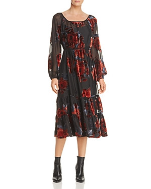 June & Hudson Velvet Floral Burnout Midi Dress - 100% Exclusive | Bloomingdale's (US)