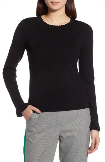 Women's Halogen Scallop Trim Sweater, Size X-Small - Black | Nordstrom