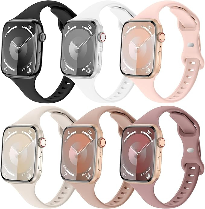 6 Pack Slim Thin Bands Compatible with Apple Watch 38mm 40mm 41mm 42mm 44mm 45mm 46mm 49mm Women ... | Amazon (US)
