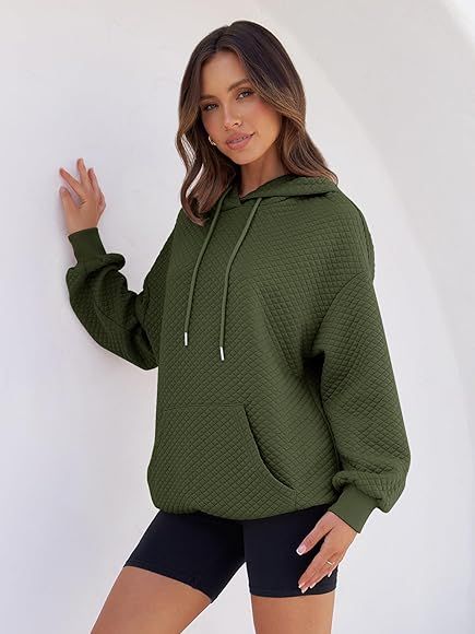 MEROKEETY Women's Oversized Quilted Sweatshirt Long Sleeve Drawstring Pullover Hoodies with Pocke... | Amazon (US)