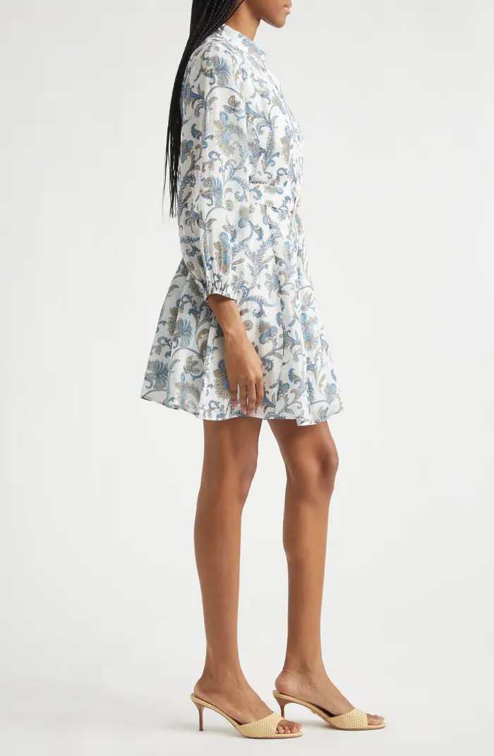 Kumar Long Sleeve Floral Paisley Linen & Silk Dress | Nordstrom
