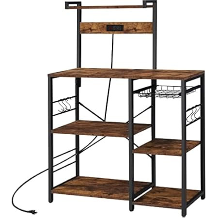 VASAGLE Baker’s Rack, Coffee Station, Microwave Oven Stand, Kitchen Shelf with Wire Basket, 6 S-Hook | Amazon (US)