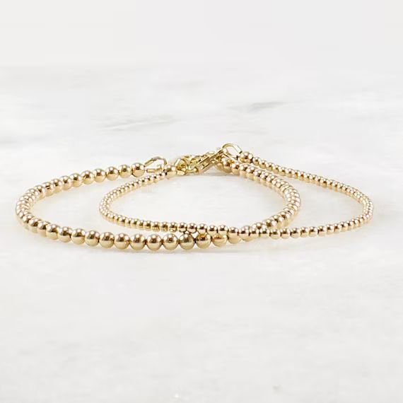 14k Gold Filled Beaded Bracelet, Delicate Stacking | Etsy (US)
