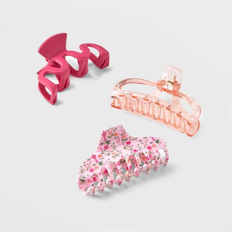 Girls' 3pk Floral Printed Claw Clips - art class™ | Target