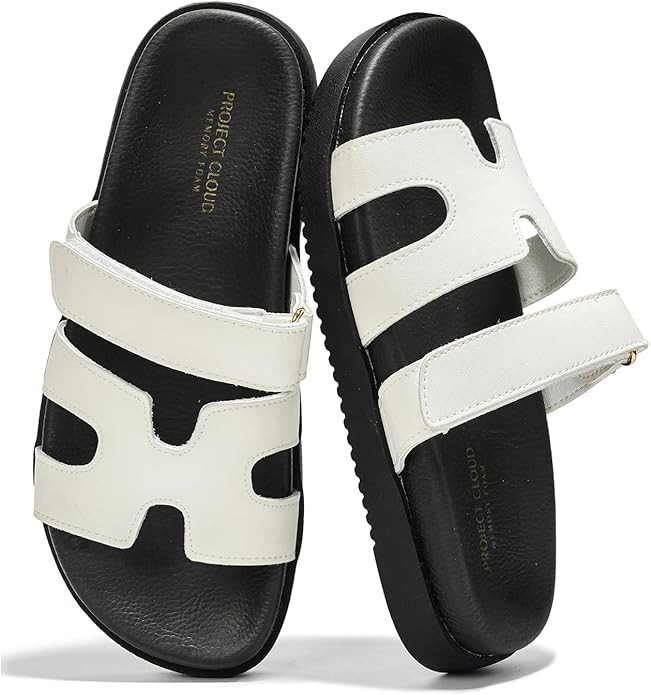 Project Cloud 100% Genuine Leather Womens Sandals - Memory Foam Slip on Sandals Women Footwear - ... | Amazon (US)
