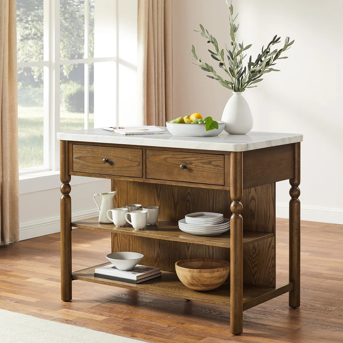 Roselyn Faux Marble Top Sit At Kitchen Island | Wayfair North America