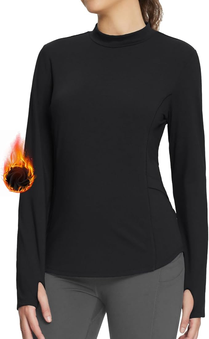 BALEAF Women's Thermal Shirts Fleece Lined Tops Long Sleeve Mock Neck Cold Weather Running Workou... | Amazon (US)