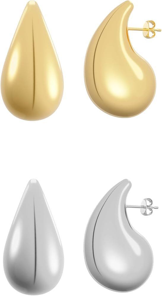 ARDU Silver & Gold Teardrop Earrings - 2 Pairs | Lightweight & Tarnish-Free Dupe Waterdrop Earrin... | Amazon (US)