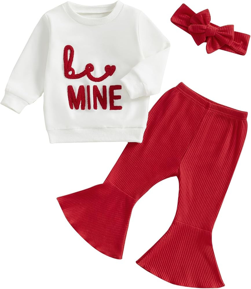 YOKJZJD 3Pcs Toddler Baby Girl Outfit Sweatshirt Long Sleeve T-Shirt Tops Bell Bottom Pants Set F... | Amazon (US)