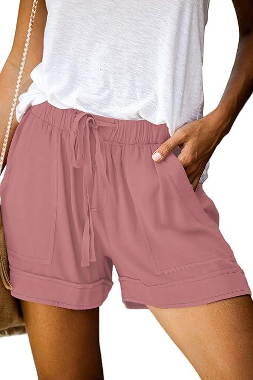 QUEEN PLUS Womens Athletic Shorts Casual Comfy Elastic Waist Drawstring Summer Pocket Shorts Pant... | Amazon (US)
