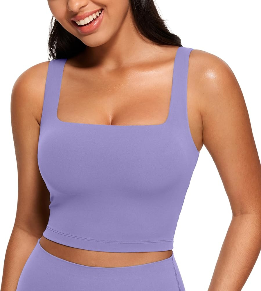 CRZ YOGA Butterluxe Womens Square Neck Longline Sports Bra - Workout Crop Tank Tops Padded with B... | Amazon (US)