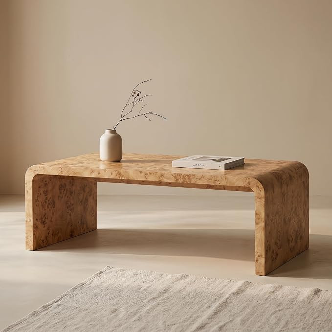 47" Burl Wood Look Coffee Table, Thick Waterfall Edge Wood | Amazon (US)