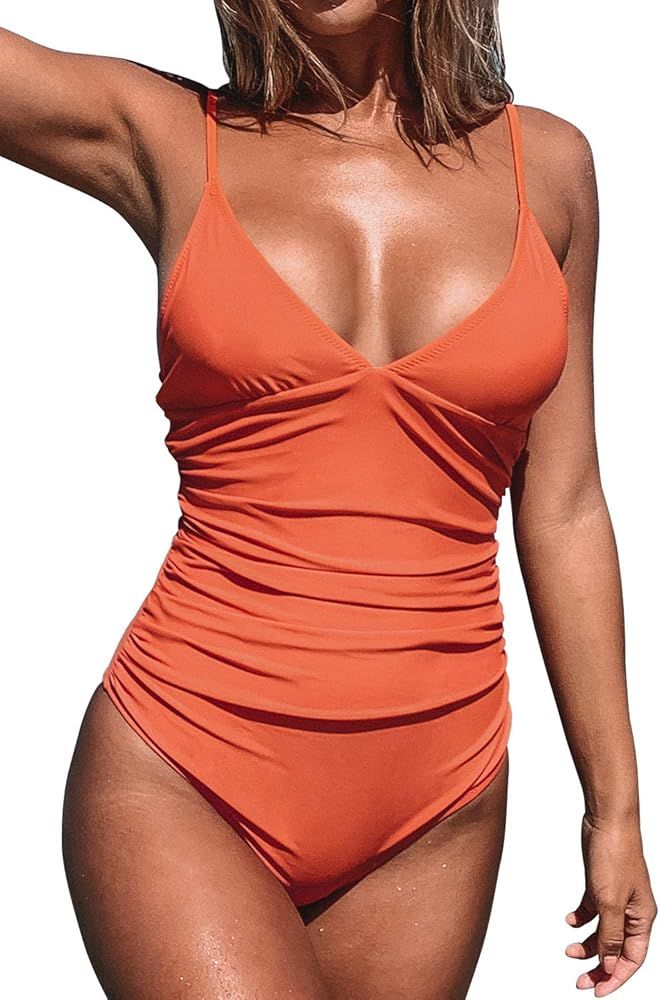 Women's One Piece Swimsuit Tummy Control V Neck Two Piece Bathing Suit | Amazon (US)