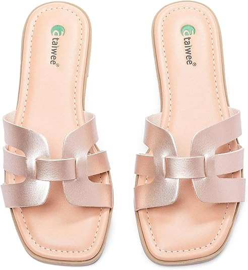Ataiwee Women's Flat Slide Sandals - Fashionable Braided Elegant Cross Strap Flat Summer Sandals. | Amazon (US)