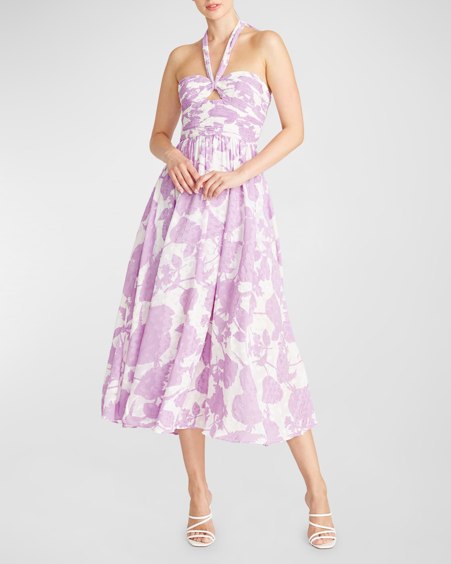 Selina Halter Tie-Bow Floral Midi Dress | Neiman Marcus