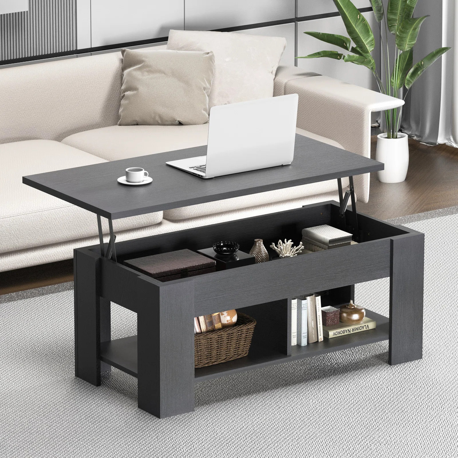 Millwood Pines Sparta Black Lift Top Extendable Coffee Table With Storage & Reviews | Wayfair | Wayfair North America
