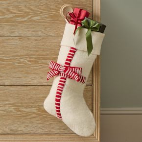 Felt Striped Bow Stocking | West Elm (US)