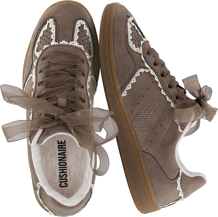 CUSHIONAIRE Belinda Women’s Lace Detail Casual Sneakers – Elegant Ribbon Lace-Up Shoes with M... | Amazon (US)