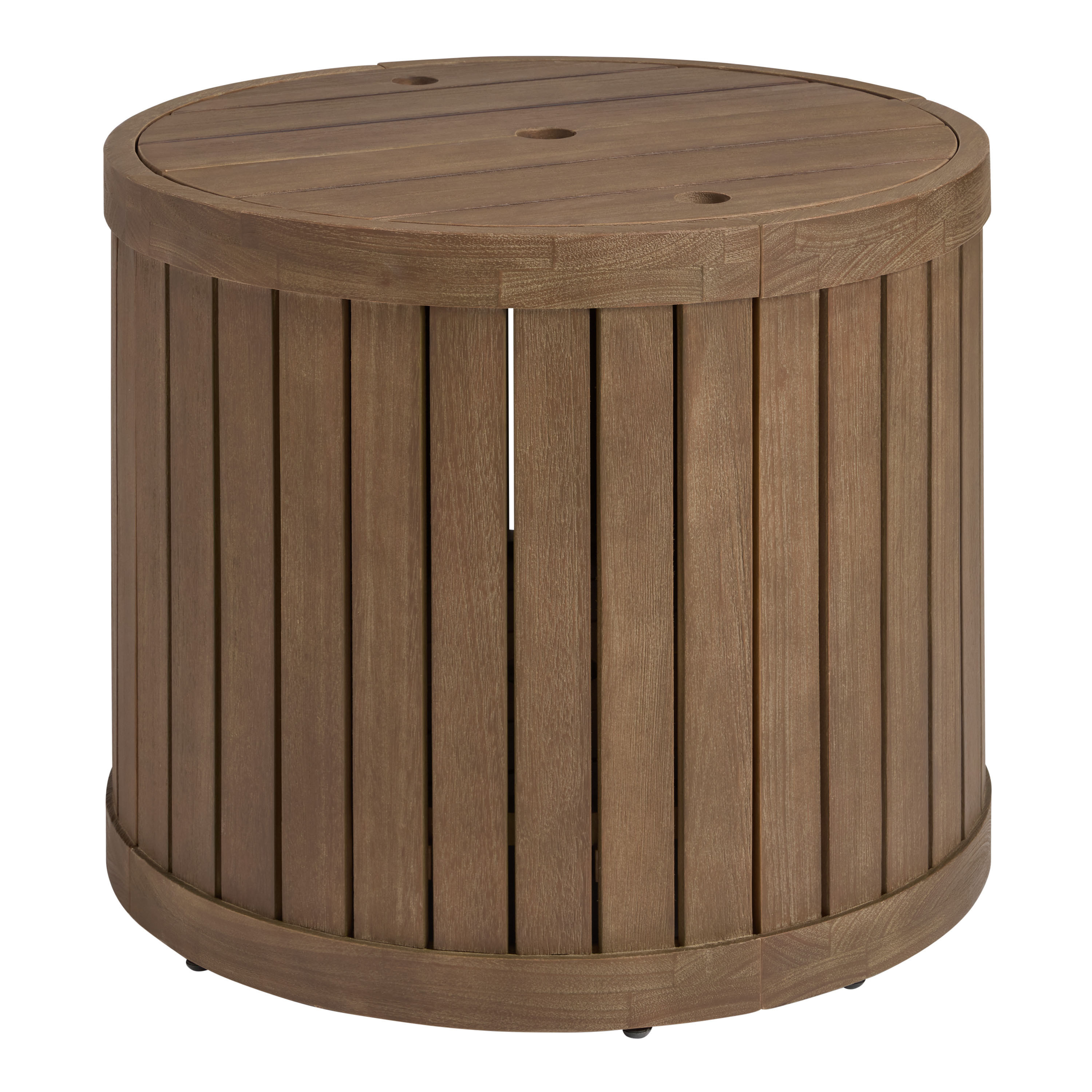 Winward Round Eucalyptus Wood Outdoor Umbrella Side Table | World Market