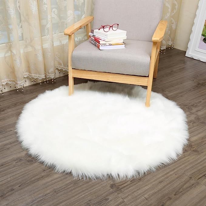 Round Faux Fur Sheepskin Rugs, Soft Shaggy Area Rug Home Decorative Bedroom Fluffy Carpet Rug, Di... | Amazon (US)