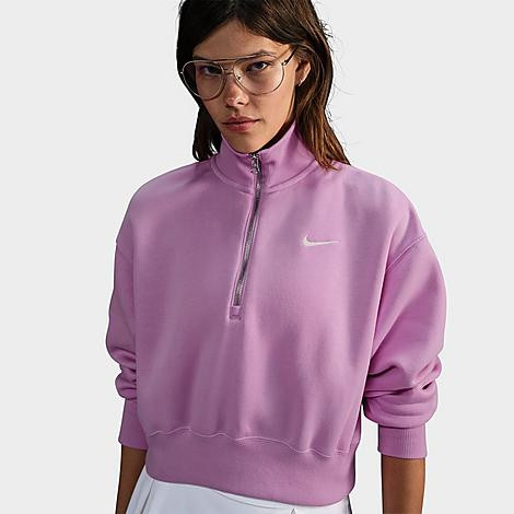 Nike Women's Sportswear Phoenix Fleece Oversized Half-Zip Crop Sweatshirt in Beyond Pink/Sail Size: Large | Finish Line (US)