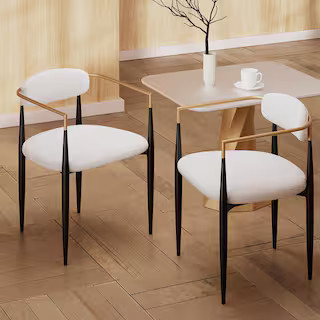 Morden Fort Modern White Boucle Cushion Seat Dining Chair Set of 2, Metal Frame Armchair for Kitc... | The Home Depot