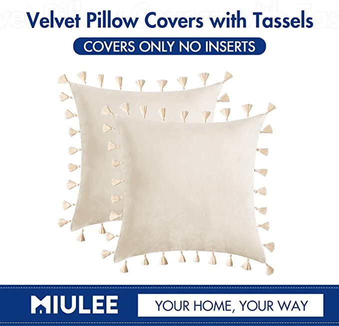 MIULEE Pack of 2 Velvet Soft Solid Decorative Throw Pillow Cover with Tassels Fringe Boho Accent ... | Amazon (US)