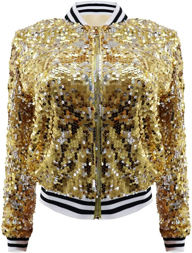 Women's Sequin Jacket, Mardi Gras Sparkle Bomber Blazer Coat with Long Sleeve Adult for Carnival ... | Amazon (US)