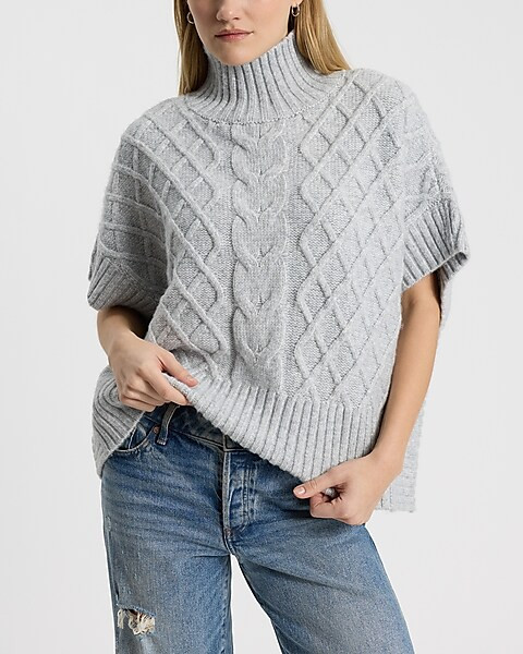 Cable Knit Turtleneck Oversized Sweater Vest | Express