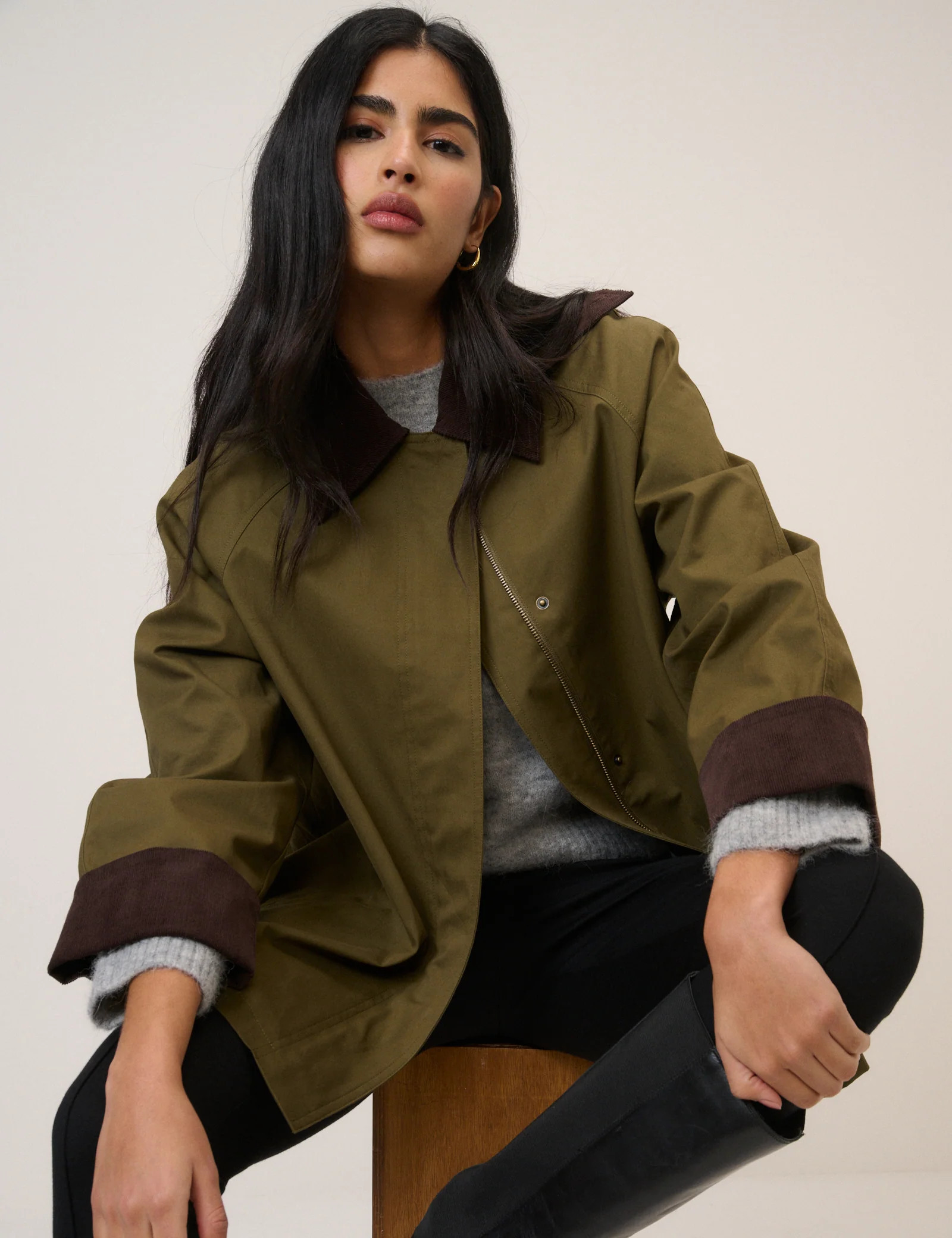 Khaki Cord Detail Barn Jacket | Nobody's Child