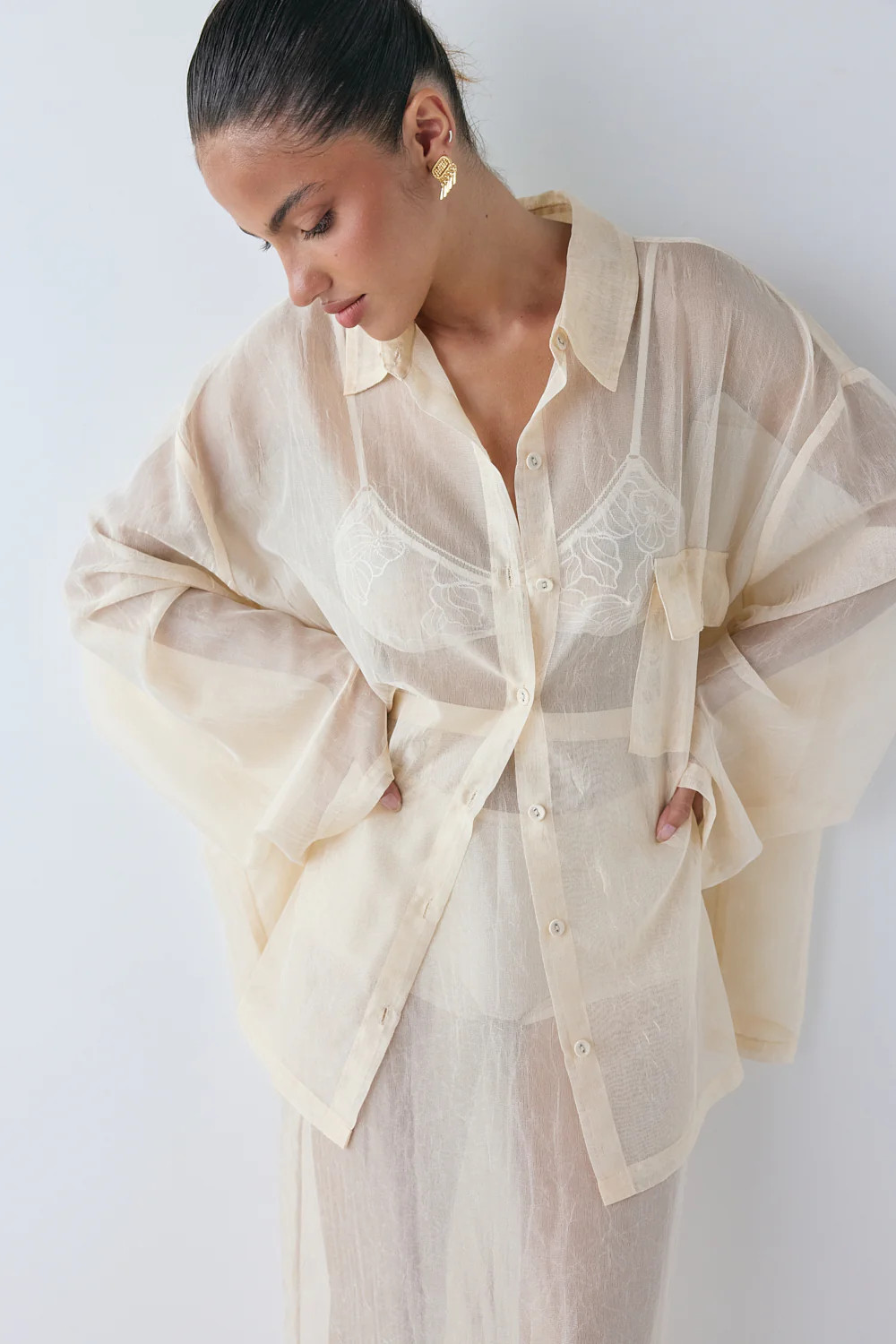Vale Sheer Shirt Ecru | VRG Grl