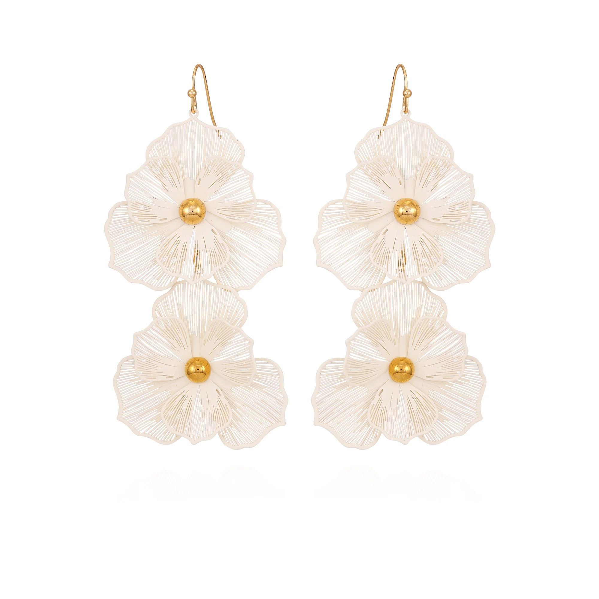 Time and Tru Women's Goldtone and Cream Flower 3D Wire Earrings | Walmart (US)