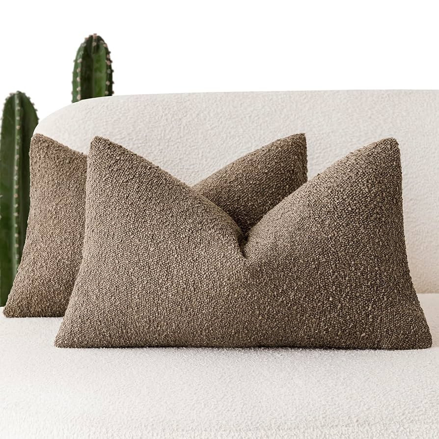 Foindtower Pack of 2 Textured Boucle Throw Pillow Covers Accent Solid Decorative Lumbar Pillow Ca... | Amazon (US)