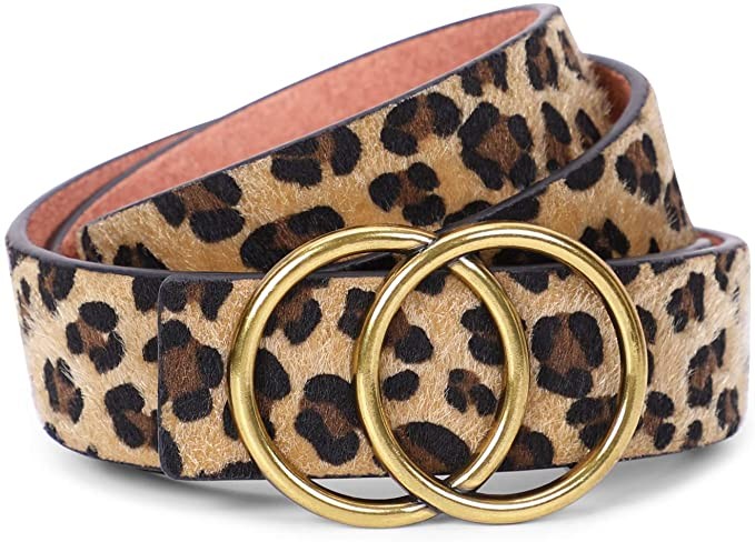 Womens Leopard Belt with Removable Gold Double Ring Buckle for Jeans by SANSTHS | Amazon (US)