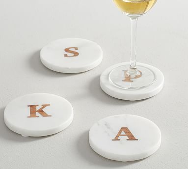 Alphabet Marble and Wood Coasters, Set of 4 | Pottery Barn (US)