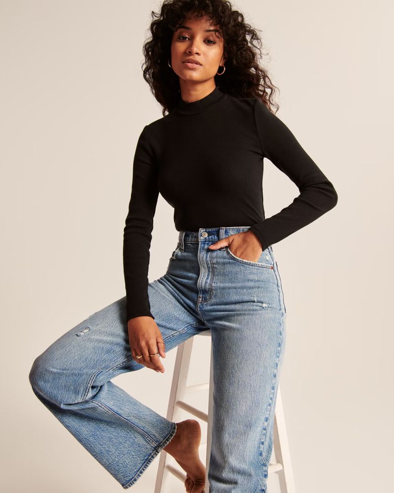 Women's Ribbed Mockneck Top | Women's Tops | Abercrombie.com | Abercrombie & Fitch (US)