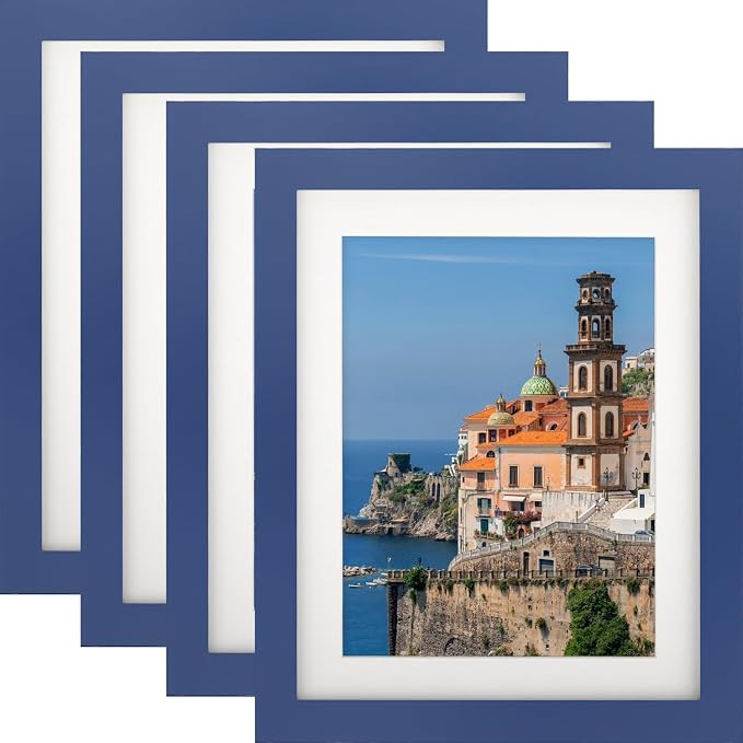 8x10 Navy Blue Picture Frames Nature Solid Wood 4 Pack for Wall Mounting and Tabletop Display | Amazon (US)