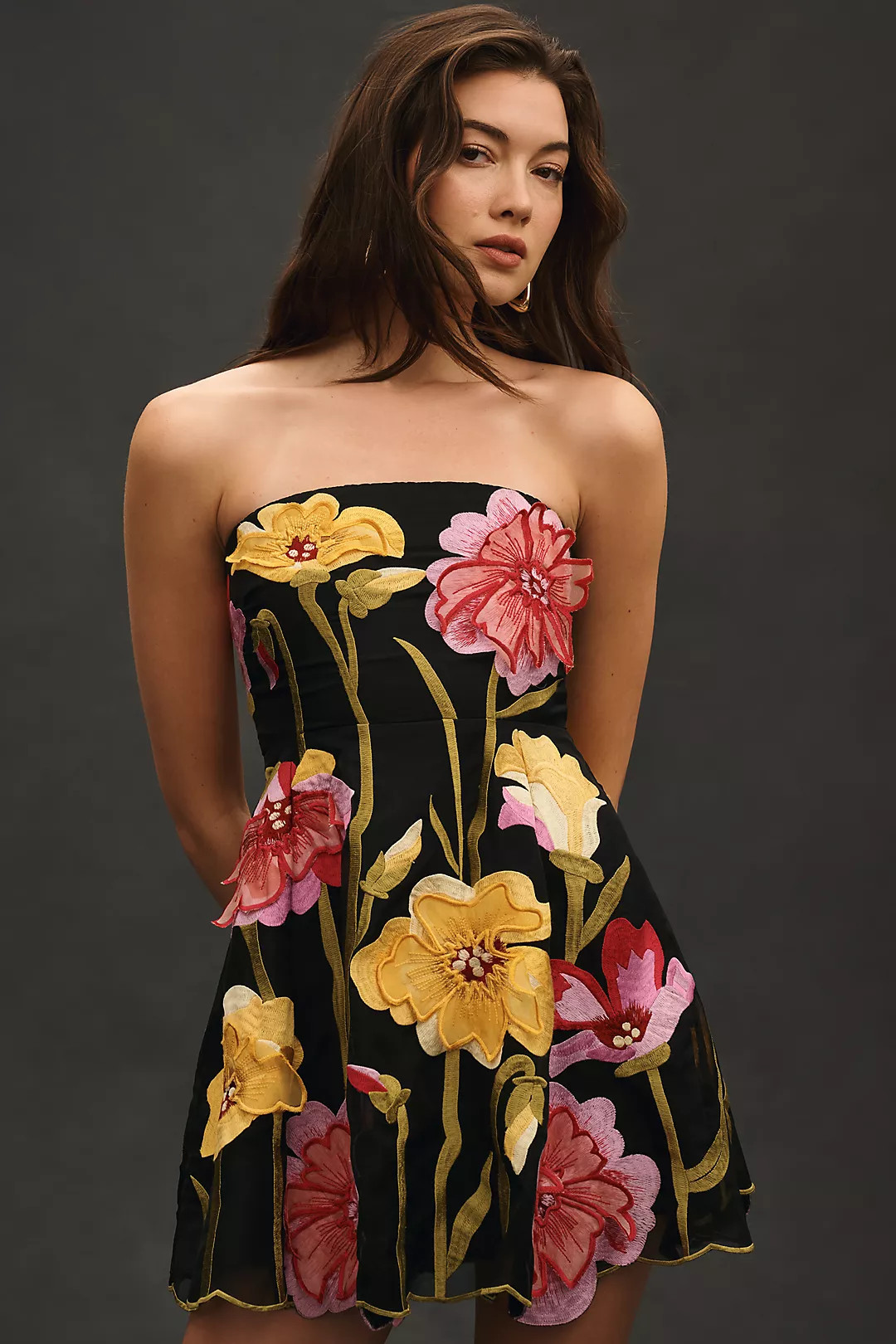 By Anthropologie Strapless Floral Organza Mini Dress | Anthropologie (US)