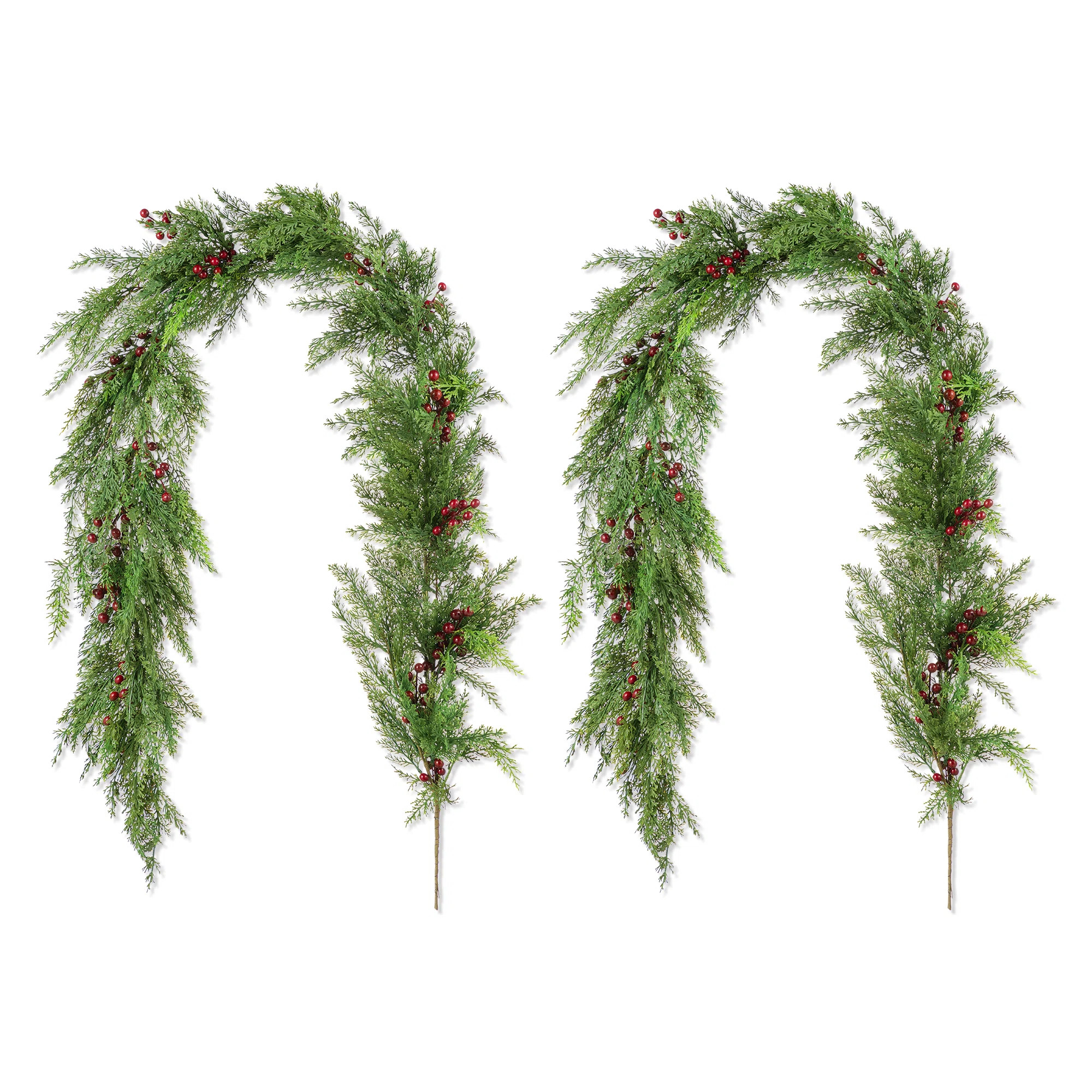 6' Christmas Greenery PE Dripping Cedar Garland with Red Berries (Set of 2) | Wayfair North America