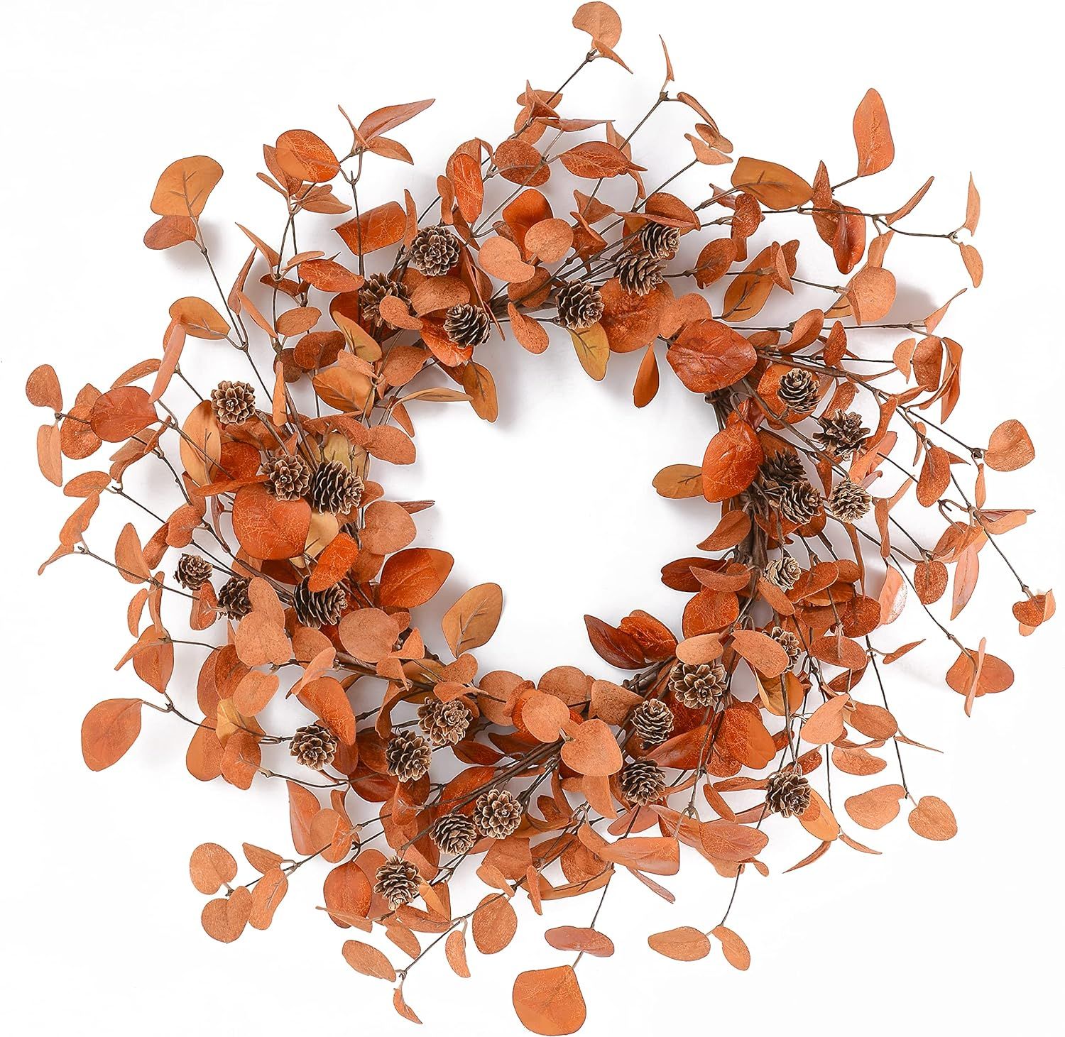 Artificial Fall Wreath Autumn Wreath with Eucalyptus Leaves,Pinecones for Front Door Farmhouse In... | Amazon (US)