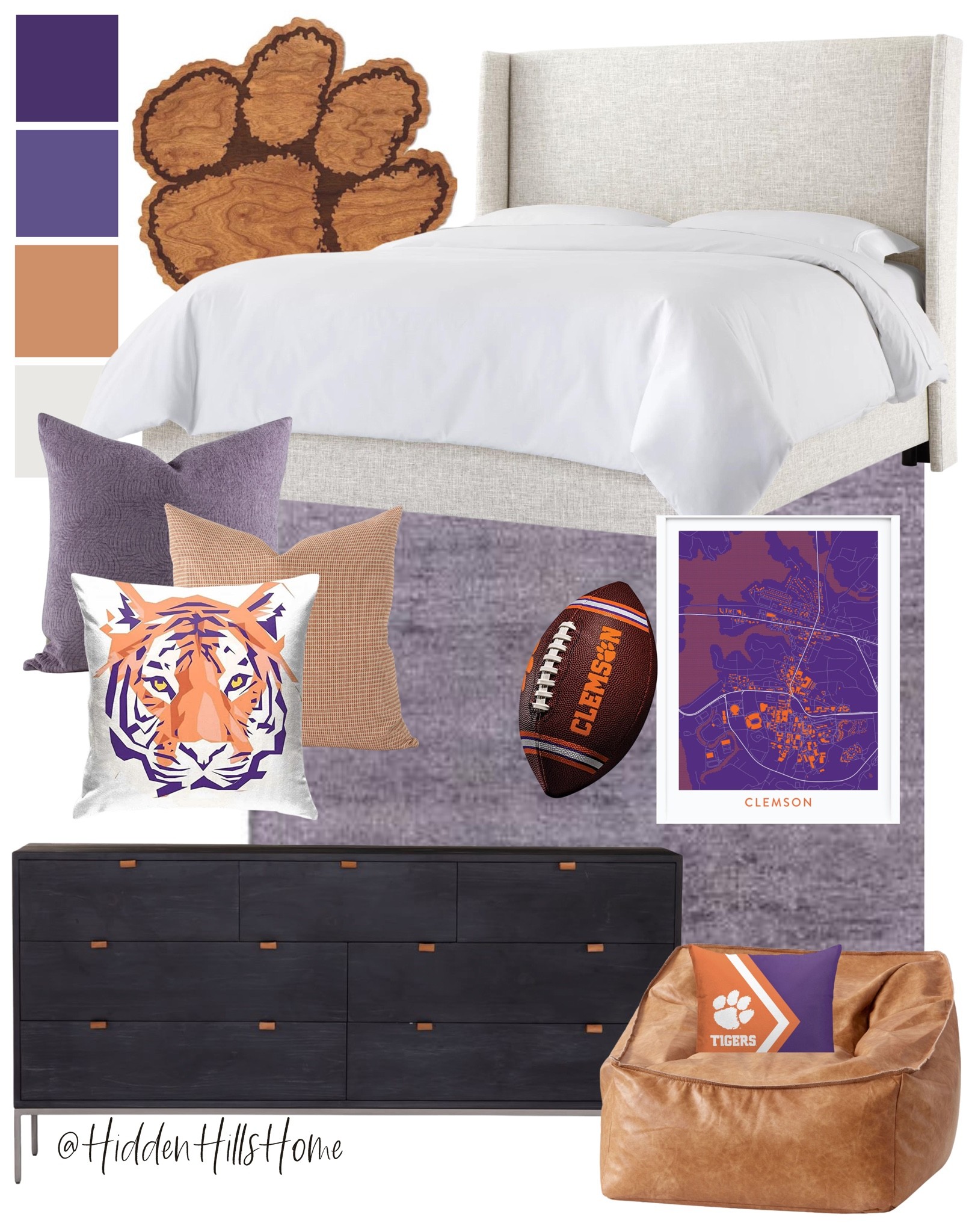 Boys Bedroom, Clemson Bedroom, Purple and Orange bedroom decor, Home decor, College bedroom, Boys room #bedroom #clemson #boysroom 

#LTKhome #LTKkids #LTKU