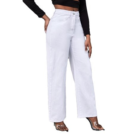 Plain Wide Leg White Women s Jeans (Women s) | Walmart (US)