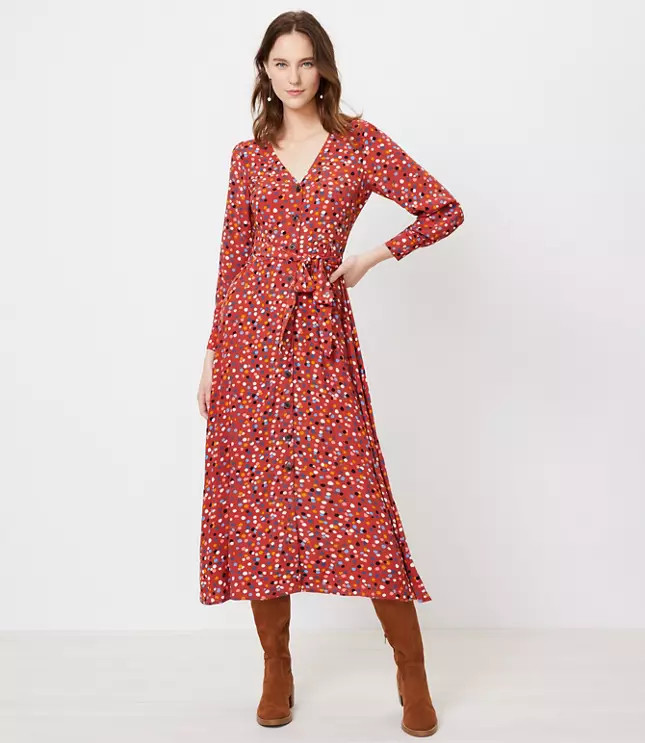 Dotted Tie Waist Shirtdress | LOFT