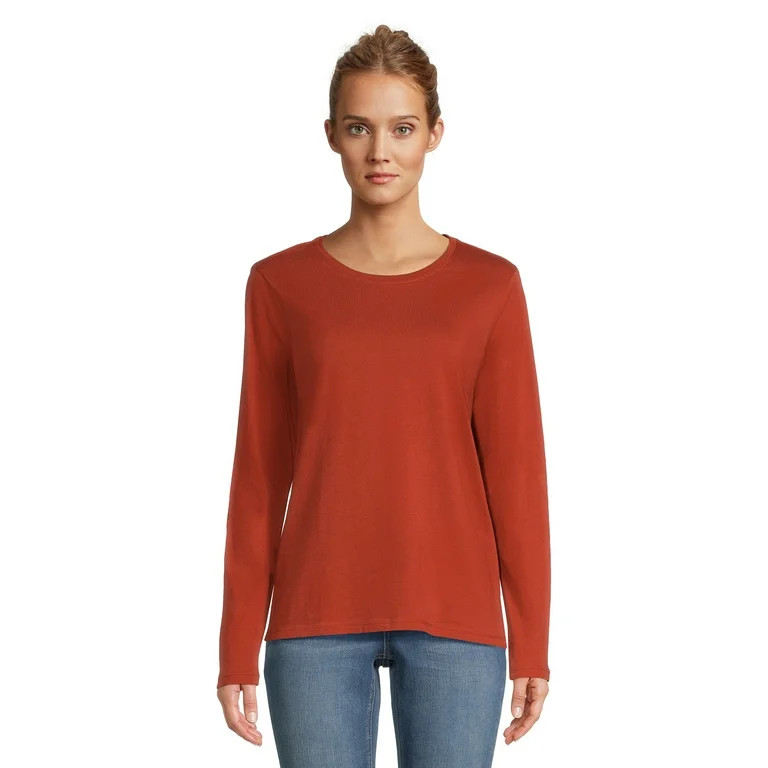 Time and Tru Women's Core Tee with Long Sleeves, Sizes S-3XL | Walmart (US)