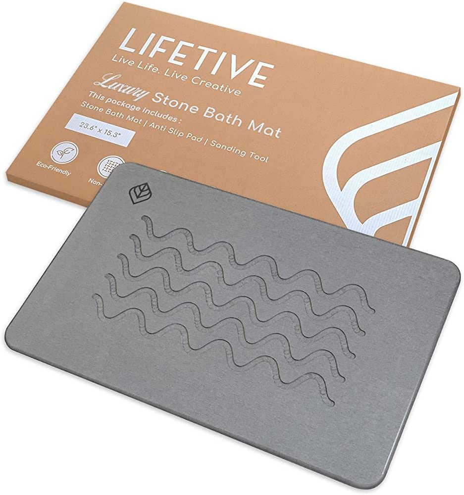 Lifetive Luxury Stone Bath Mat — Diatomaceous Earth Shower Mat — Instant Absorbent Surface ... | Amazon (US)