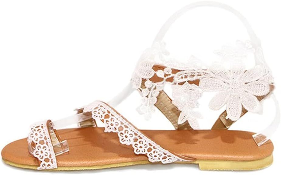 Women's Sandals Flat Clip Toe Casual Lace Floral Beach Flip Flop Comfy Shoes Summer Elegant Toe R... | Amazon (US)