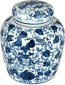 Creative Co-Op Blue & White Ceramic Ginger Jar with Lid | Amazon (US)