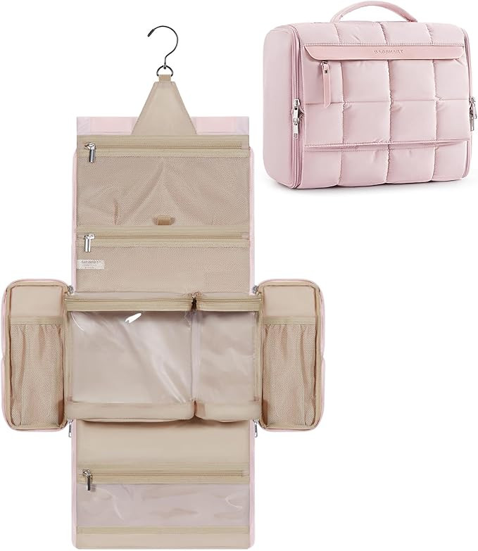 BAGSMART Travel Toiletry Bag, Lightweight Full-open Hanging Toiletry Bag for Women, Puffy Cosmeti... | Amazon (US)