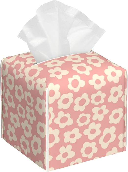 Vintage Groovy Flowers Tissue Box Cover Square,Pink Boho Floral Tissue Box Holder Waterproof Leat... | Amazon (US)